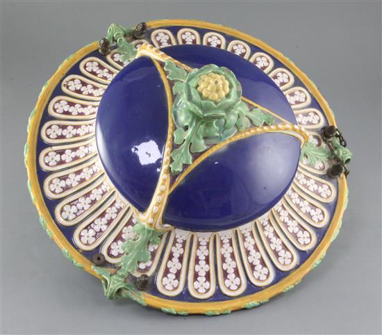 A Victorian majolica hanging jardiniere, probably Minton, diameter 38cm